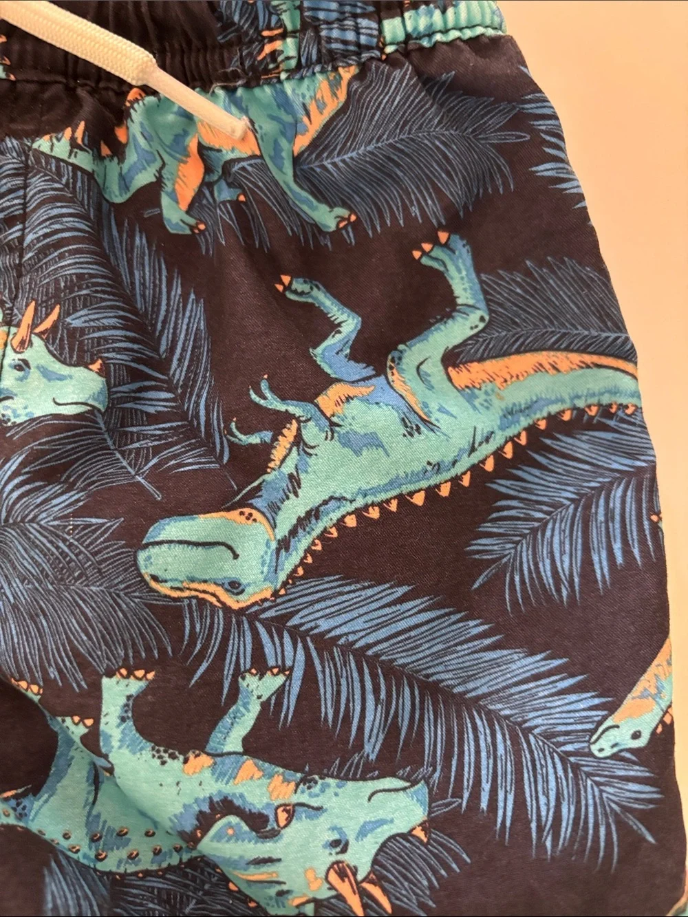 Carter's Boys Orange Rashguard Top with Navy Blue Dinosaur Swim Shorts